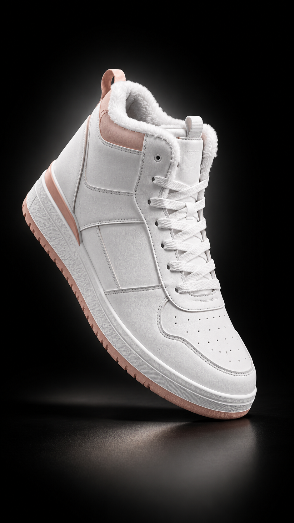 Women’s Cozy Winter High-Top Sneakers – White & Light Pink image 2