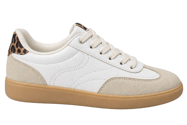 Zara Retro-Style White Sneakers with Leopard Heel Detail image 1