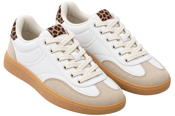 Zara Retro-Style White Sneakers with Leopard Heel Detail image 5